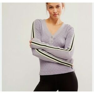Free People Movement Recovery Layer Purple Textured Henley Long Sleeve Top‎ XS